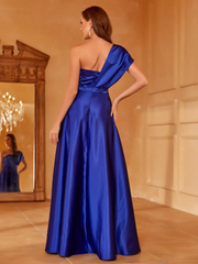 One shoulder sleeveless satin A-line and floor length Prom Dress - LD Dress