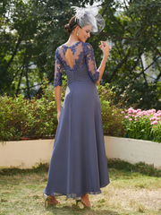 A-line princess transparent collar half sleeve long strap with decal mother of the bride dress