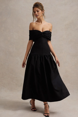Shoulder less collar crepe fabric backless tea long evening dress - jimiss dress