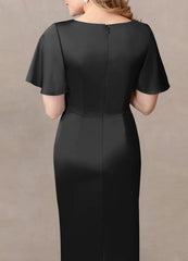 A-Line Scoop Beaded Chiffon Black Tea Length formal dresses evening dress Mother of the Bride Dresses