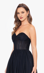 Strapless chiffon tight corset off shoulder brown long dress