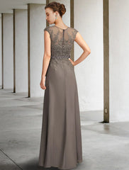 Aimishang A-Line Mother of the Bride Dress Elegant V Neck Floor Length Chiffon Lace Cap Sleeve with Sash / Ribbon Appliques