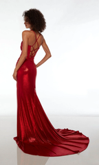 Chicken neckline tight corset with side slits and floor length Prom dress