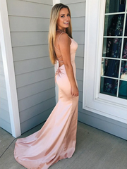 Jimiss minimalist mermaid slim shoulder strap satin backless Prom dress