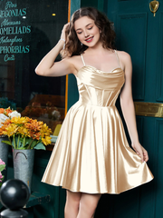 Thin shoulder strap tied with  satin mini Homecoming dress