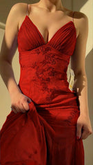 Pretty Spaghetti Straps Long Prom Dresses Wedding Party Dress