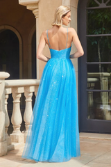 Sea blue layered chiffon gowns even dresses