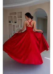Jimiss slim shoulder strap V-neck backless side slit and floor length evening dress