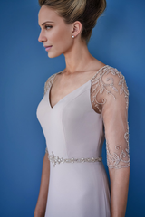 Soft long and elbow embroidered beaded sheer sleeves for mother of bride dresses