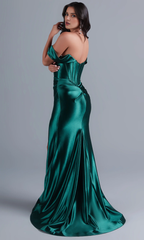 Emerald green tight corset long formal and floor length dress