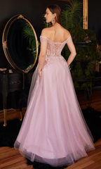 Light pink A-line shoulder strap and floor length Prom dress
