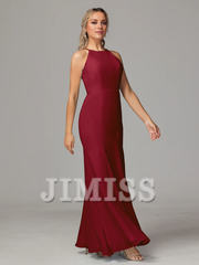 Hanging neck backless chiffon side slit bridesmaid dress