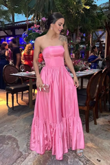 Jimiss off shoulder pleated A-line slit and floor length dress