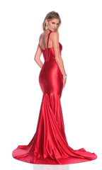 Jimiss mermaid slim shoulder strap with backless side slit and floor length evening dress
