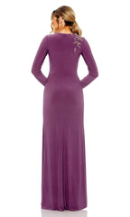 Fitted formal floral embroidery long sleeved and floor length Prom dress