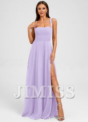 Bow A-line floor-length chiffon prom dress