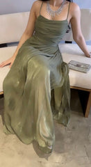 Green A Line Long Prom Dresses Formal Occasion Dress