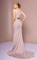 Deep V-neck sleeveless tight corset with high slit and floor length gowns even dresses