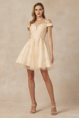 Leaf Embroidered Off Shoulder Short Dress