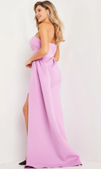 A-line strapless collar fitted slit and floor length dress