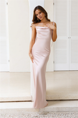 Jimiss scarf collar satin backless and floor length Prom dress