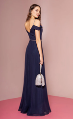 Off shoulder slim shoulder straps high slit tight fitting and floor length godons evening dresses