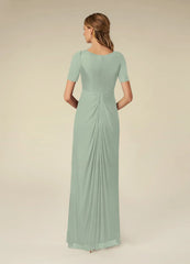 A-line short sleeve pleated mesh floor-length mother of the bride dress
