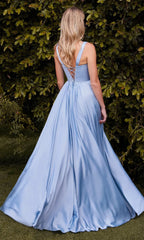 Jimiss A-LineV collar satin tight corset and floor length Prom dress