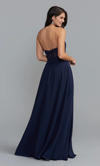 A-line floral embroidery strapless side slit and floor length Prom dress