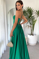 Jimiss Beautiful A-line Thin Strap Green Long Prom Dress