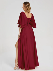 Half sleeved V-neck slit for mother of the bride dress
