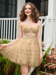 Transparent decal tight corset layered sheer short Homecoming dress