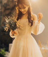 Champagne tulle long prom dress, champagne tulle evening dress