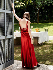 Pleated backless satin vest long gowns even dresses