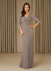 Sheath V-Neck Pleated Taupe formal dresses evening dress Mother of the Bride Dresses