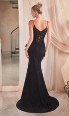 Elegant V-neck side slit formal and floor length Prom dress