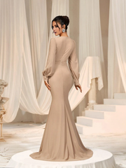 Mermaid layered collar lantern sleeves chiffon and floor length formal dress