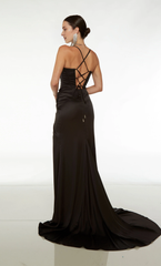 Satin heart-shaped collar straight tube evening dress tight corset high slit long dress formal dress