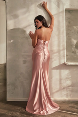 Fitted strapless back strap and floor length Prom dress