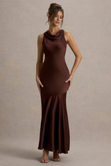 Satin high neck backless and floor length evening dress - jimiss dress
