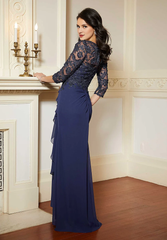 V-neck lace applique chiffon and floor length gown evening dresses