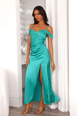 Jimiss V slim collar shoulder strap side slit long Prom dress
