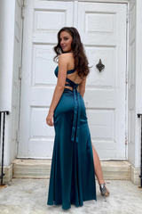 Jimiss V-neck dark blue cross back long dress