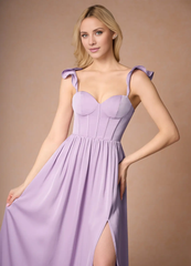 Jimiss A-line off shoulder side slit backless and floor length Prom dress