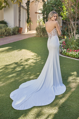 Strapless sweetheart tight corset with slim fit horn and floor length wedding dress