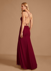 Horn/Tail V-neck and Ground Chiffon Bridesmaid Dress