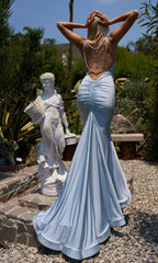 Jimiss mermaid V-neck backless side slit and floor length evening dress