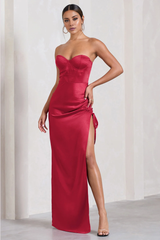 Satin Sweetheart Corset Asymmetric and Floor length Evening Dress - Jimiss Dress