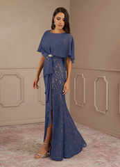 Sheath Crew Neck Sequins Chiffon formal dresses evening dress Mother of the Bride Dresses