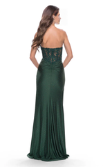 Chicken heart collar lace decal sleeveless side slit and floor length evening dress